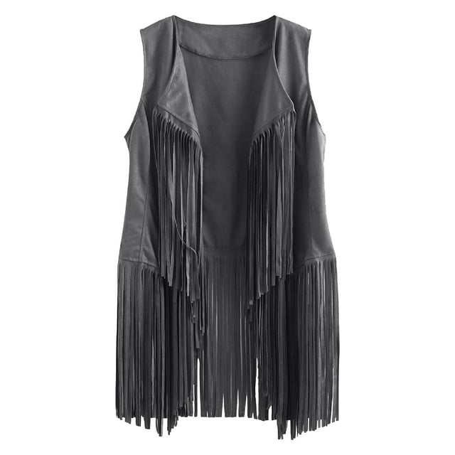 jsaierl Gilet Veste Cardigan Vintage Cowgirl Sans Manches à Revers Ouvert à l'Avant avec Franges pour Femmes