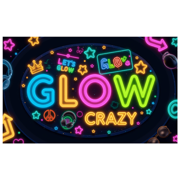 Neon Theme LET'S GLOW CRAZY Fun Party Banner for Night Event Celebration Indoor Use