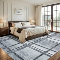HOMERRY Area Rug 5' x 7' Rugs for Living Room Modern Washable Indoor Plaid Print Carpet, Gray