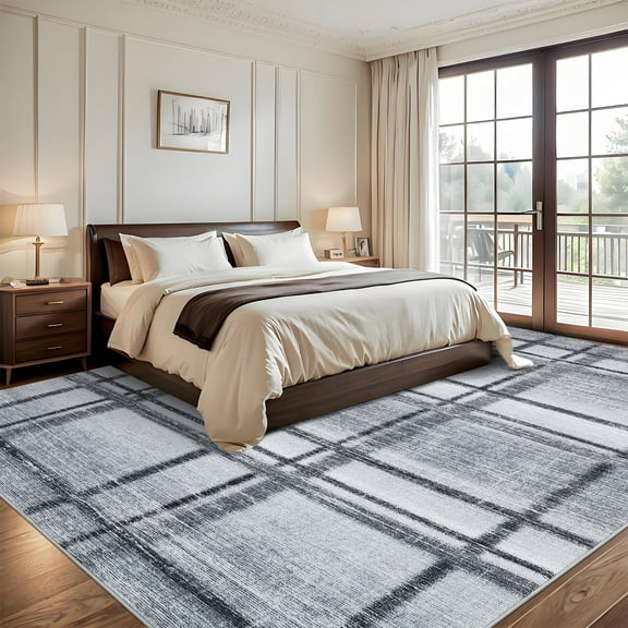HOMERRY Area Rug 5' x 7' Rugs for Living Room Modern Washable Indoor Plaid Print Carpet, Gray