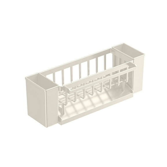 Kitchen Sink Organizer, Sponge Holder, Auto Draining Sink Caddy with Towel Rod, Durable Plastic, Gray Beige, 12.2x4.33x3.54 Inches, Non-Slip, Easy Clean, Space Saving