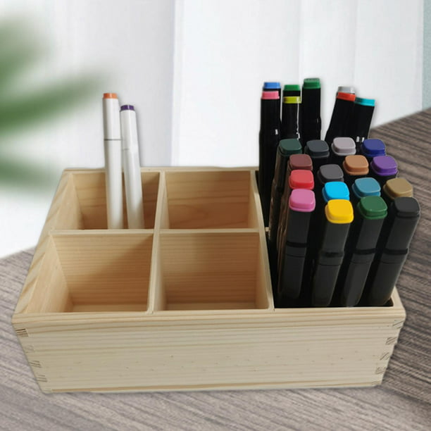 Luzkey Wooden Pen Holder 6 Grid Organizer Multipurpose Accessories For Marker Studio Highlighter Other 23.5cmx16cmx8cm