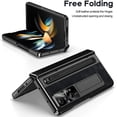 thumbnail image 5 of Case for Samsung Galaxy Z Fold 4 with Stylus & S Pen Holder, Kickstand Alloy CD Camera Protector Vintage Classic Leather Mil-Grade Protection Anti-Scratch Shockproof Protective Case, Black, 5 of 14