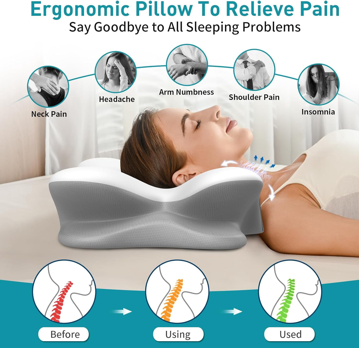 Besyodo Cervical Pillow for Neck Pain Relief - Ergonomic Neck Pillow for Sleeping, Contour Memory Foam Pillows Side Sleeper Pillow for Neck Support, Bed Pillow for Back Stomach Sleepers