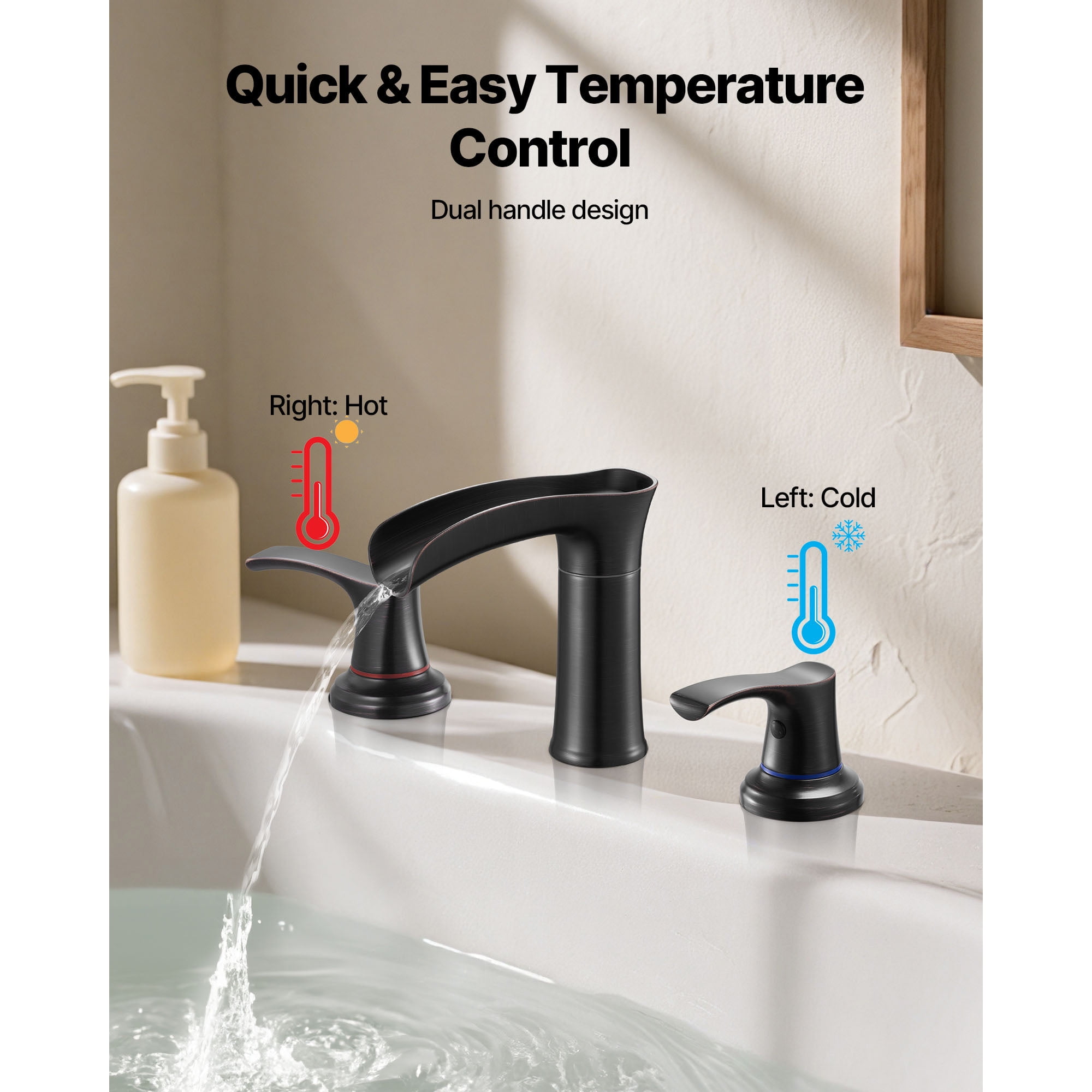 KFFKFF Roman Tub Faucet, 3-Hole Waterfall Bathtub Fixture,Zinc Alloy Bath Faucet Set with Dual Handles, Deck-Mounted Tub Faucet for Washing Pets, Baby Care, and Adult Bathing,Oil-Rubbed Bronze Finish