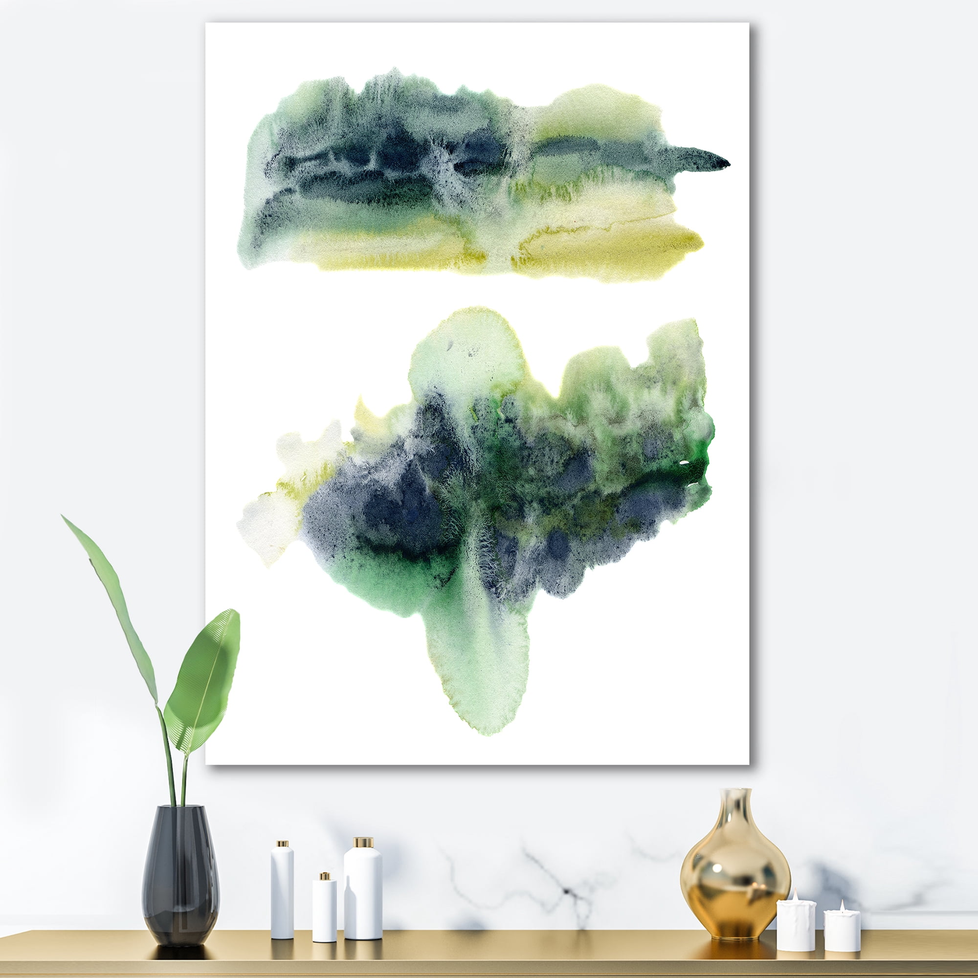 Designart ' Golden Green Abstract Clouds IV ' Modern Canvas Wall Art Print