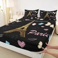 thumbnail image 3 of Feelyou Gold Eiffel Tower Queen Sheet Sets, Fashion Butterfly Flat Sheet, Romantic Love Heart Queen Fitted Sheet, Lightweight Room Decor, 4 Pieces, 3 of 7