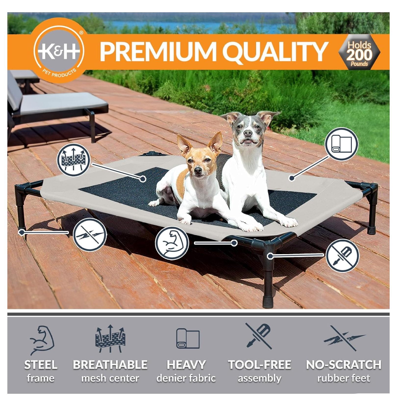 Outdoor Elevated Dog Cot, Breathable Cooling Elevated Cot Hammock Pet Bed for Medium Dogs, Washable Mesh Cover, Raised Metal Frame, Collapsible, Portable - Medium 32 X 25in Taupe