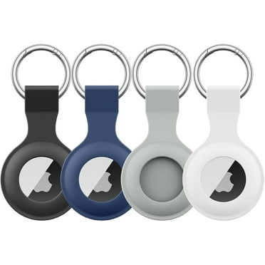 [4 Pack] AirTag Case for Apple AirTag, Anti-Lost AirTags Holder, AirTag Keychain with Key Ring, Anti-Scratch Protective Cover for Apple AirTags Case Accessories (Black White Gray NavyBlue)