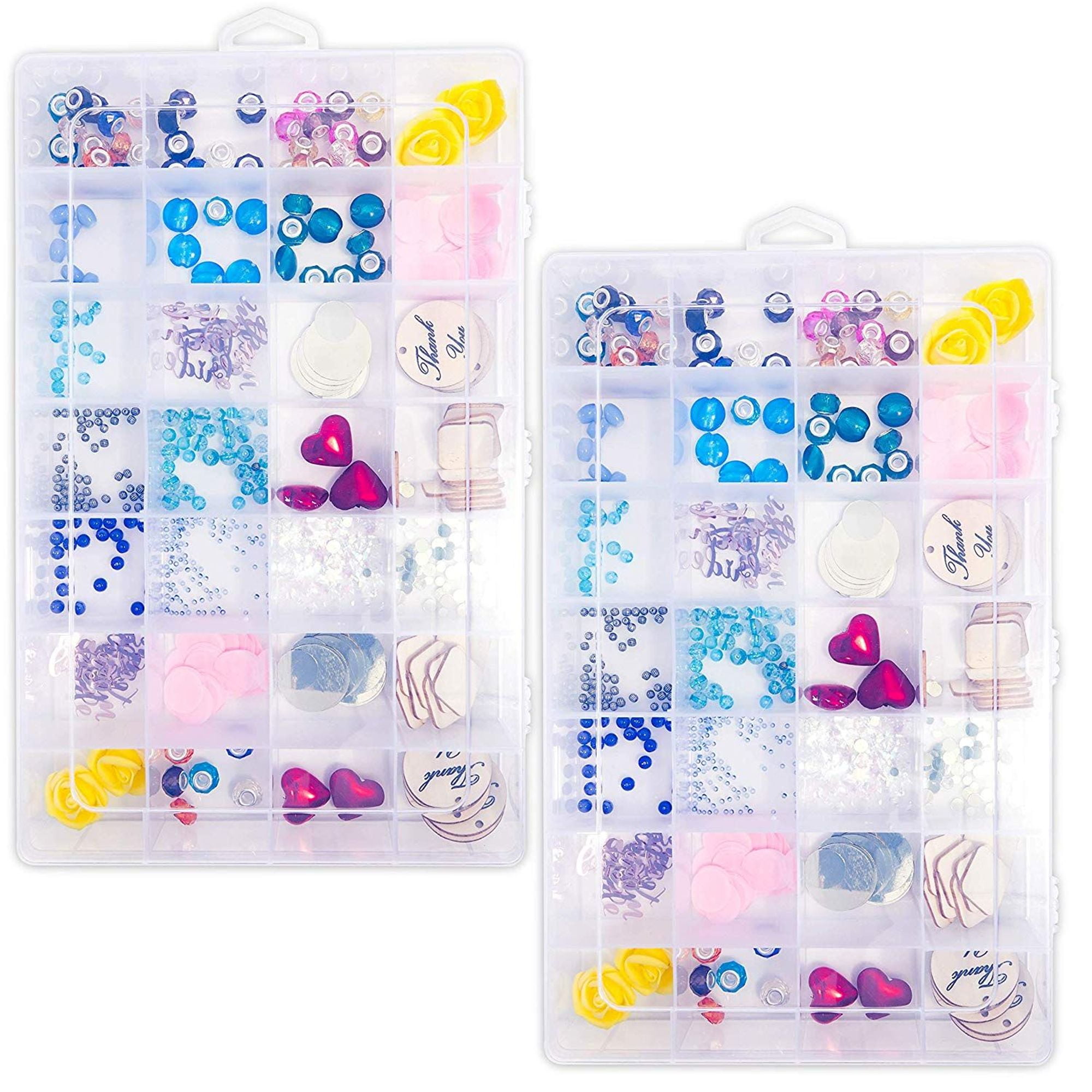 2 Packs Plastic Bead Organizer Box with 28 Removable Compartments