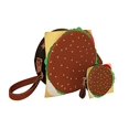 thumbnail image 3 of SET de 2 Piezas: BOLSA y MONEDERO en forma de HAMBURGUESA, Bandolera, Cross-Body, Diseño Divertido de Comida, Correa Ajustable, Color Café, Moda Kawaii, novedoso y encantador., 3 of 5