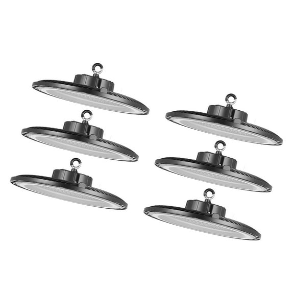 KFFKFF 6 Pack LED High Bay Lights, 150W 5000K 21000LM Bright UFO LED Lights, IP65 Waterproof, 100-277V for Workshops, Warehouses, Gyms, Garages, and Barns, Black