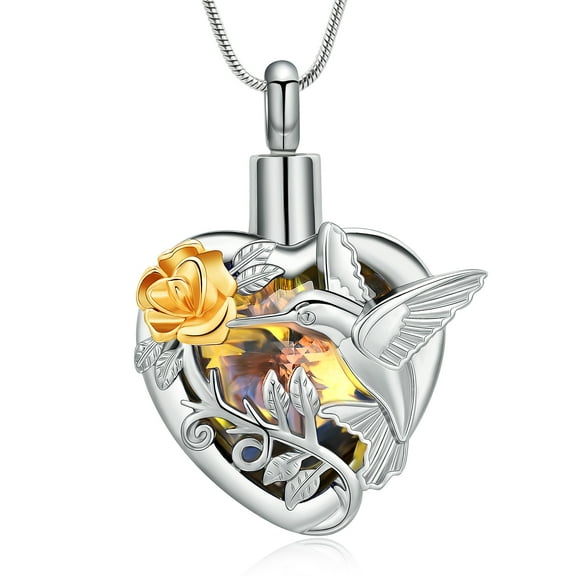 Hummingbird Urn Necklace for Ashes with Crystal Cremation Jewelry w/Funnel Filler Keepsake Memory Jewelry for Women Memorial Keepsake Necklace of Loved One