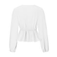 thumbnail image 6 of 2026 ! 50% Off Clear! asdoklhq Womens Plus Size Tops,Women's Autumn And Winter V-Neck Lantern Sleeve Chiffon Shirt Solid Color Waist Long-Sleeved Top, 6 of 9