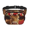 thumbnail image 1 of Fotbe White And Red Daisy Cow Cangurera Cuadrada con Estampado de Doble Capa, Bolsa de Cintura Ajustable Mini para Hombres y Mujeres, 1 of 9
