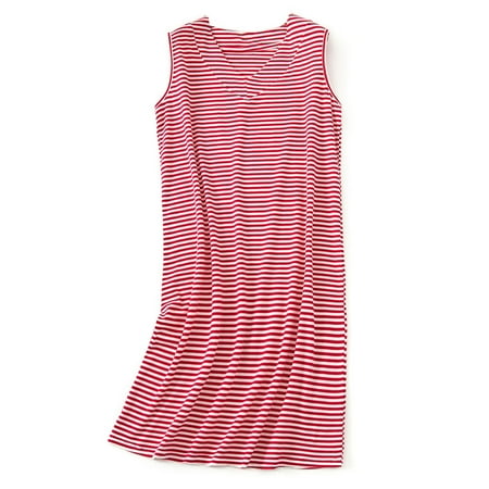 

FEREMO Cotton Nightgown for Women Plus Size Striped Sleeveless Comfy Night Dress