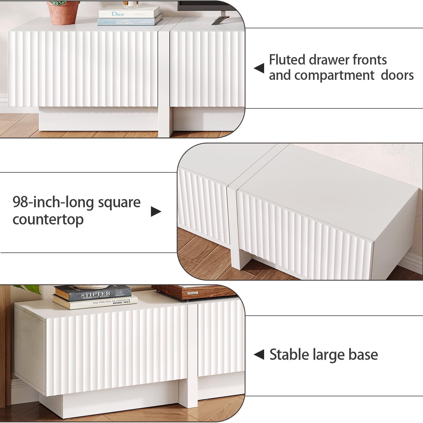 98" White Modern TV Stand, Large Entertainment Center with Drawers & Storage Compartments, Fits 55"-95" TVs for Living Room