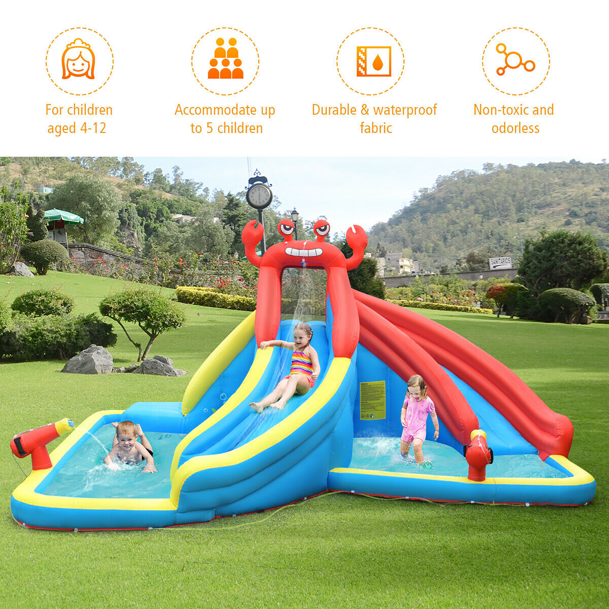 Costway Inflatable Water Slide Crab Dual Slide Bounce House Splash Pool Without Blower - image 5 of 10