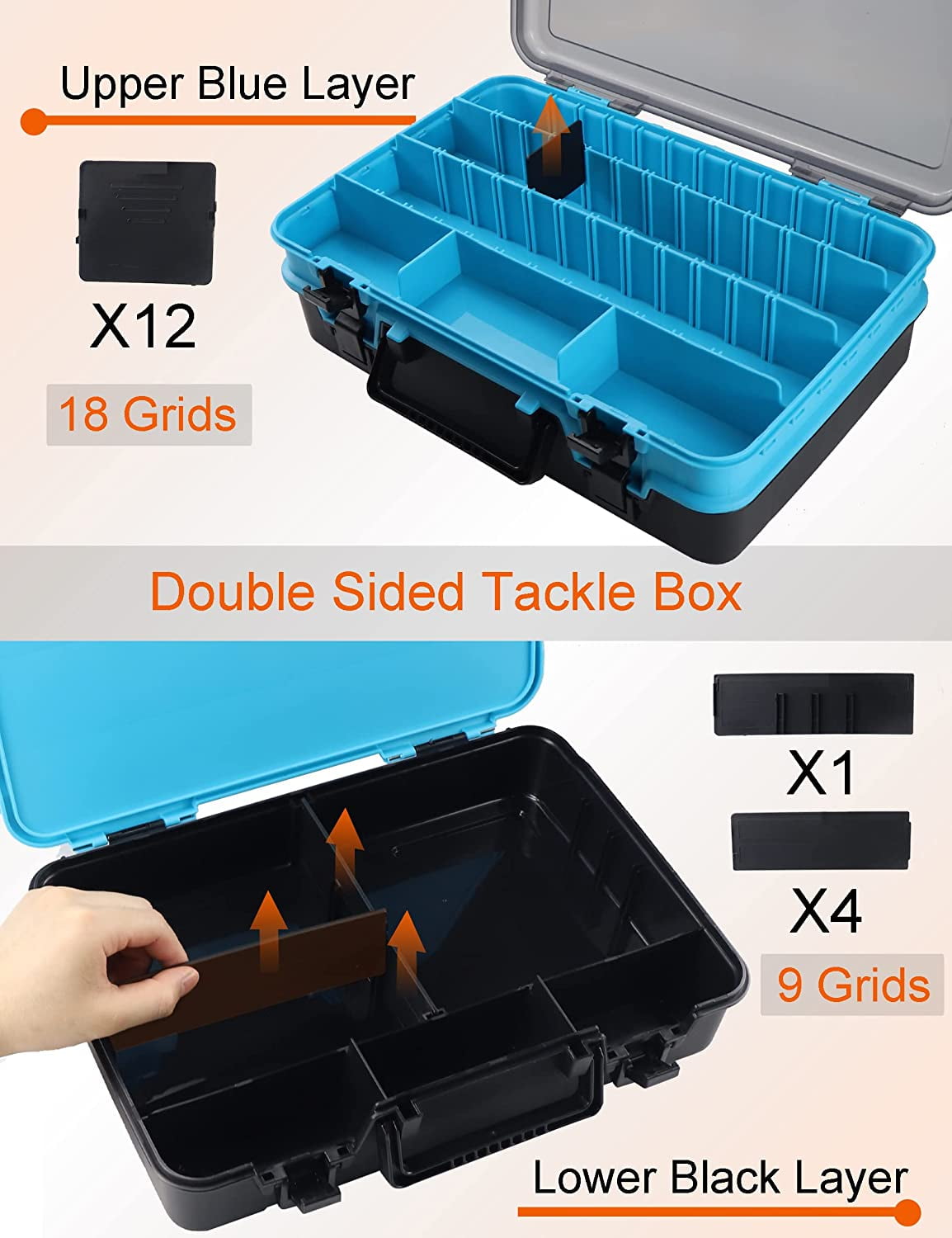 Prociv Large Tackle Box Double Layer Tackle Box Organizer Storage with Handle Camping Storage Containers Tool Box Blue