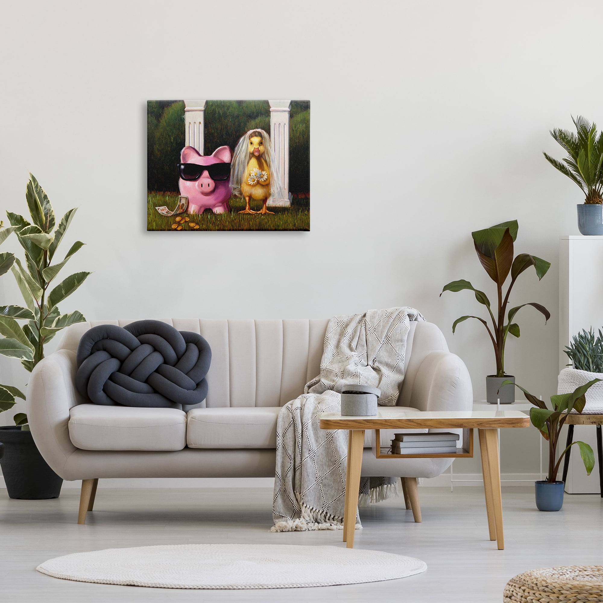 Stupell Industries Funny Pig & Duck Wedding Animals & Insects Painting Gallery Wrapped Canvas Art Print Wall Art, 30 x 24