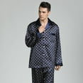 thumbnail image 3 of AMERTEER Men‘s Silk Pajamas Set Casual Print Home Service Two-Piece Set, 3 of 5