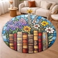 thumbnail image 5 of Round Area Rug, Book Flower10 Non-Slip Floor Mat, Soft Washable Carpet for Living Room Bedroom Decor 31 Inch, 5 of 6