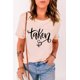 thumbnail image 1 of ABPHQTO Camiseta de manga corta con estampado gráfico de Taken Letter rosa para mujer, 1 of 5