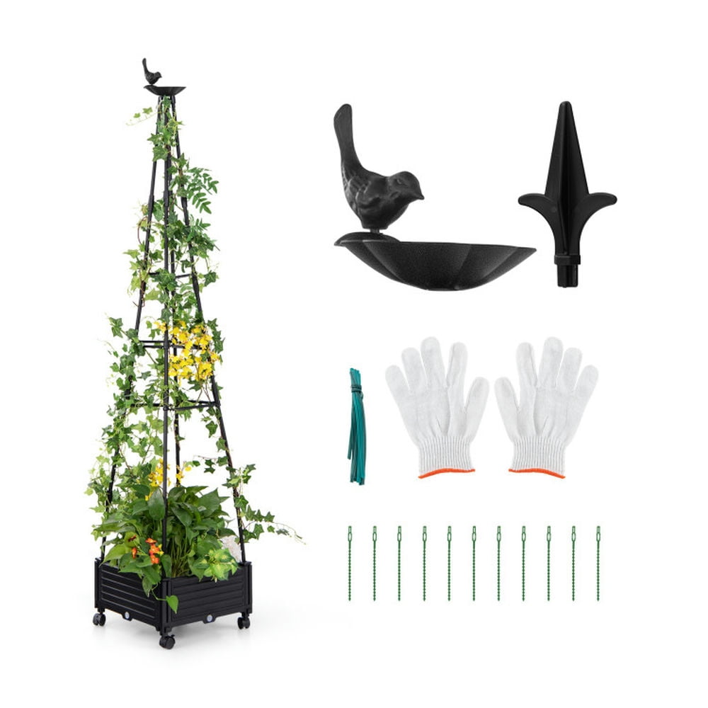 Spaco Garden Obelisk Trellis with Self-Drainage System for Climbing Plants-Black, Vegetables Tomato and Herbs for Patio Balcony Deck to Planting Flowers