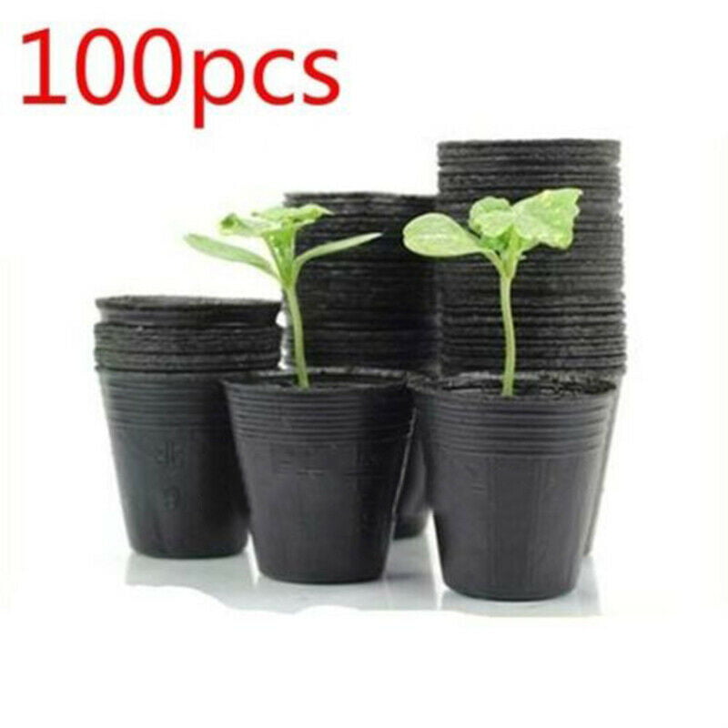 100PCS Round Nutritional Black Fashion Plastic Nursery Pot Seedlings Plants Pots 