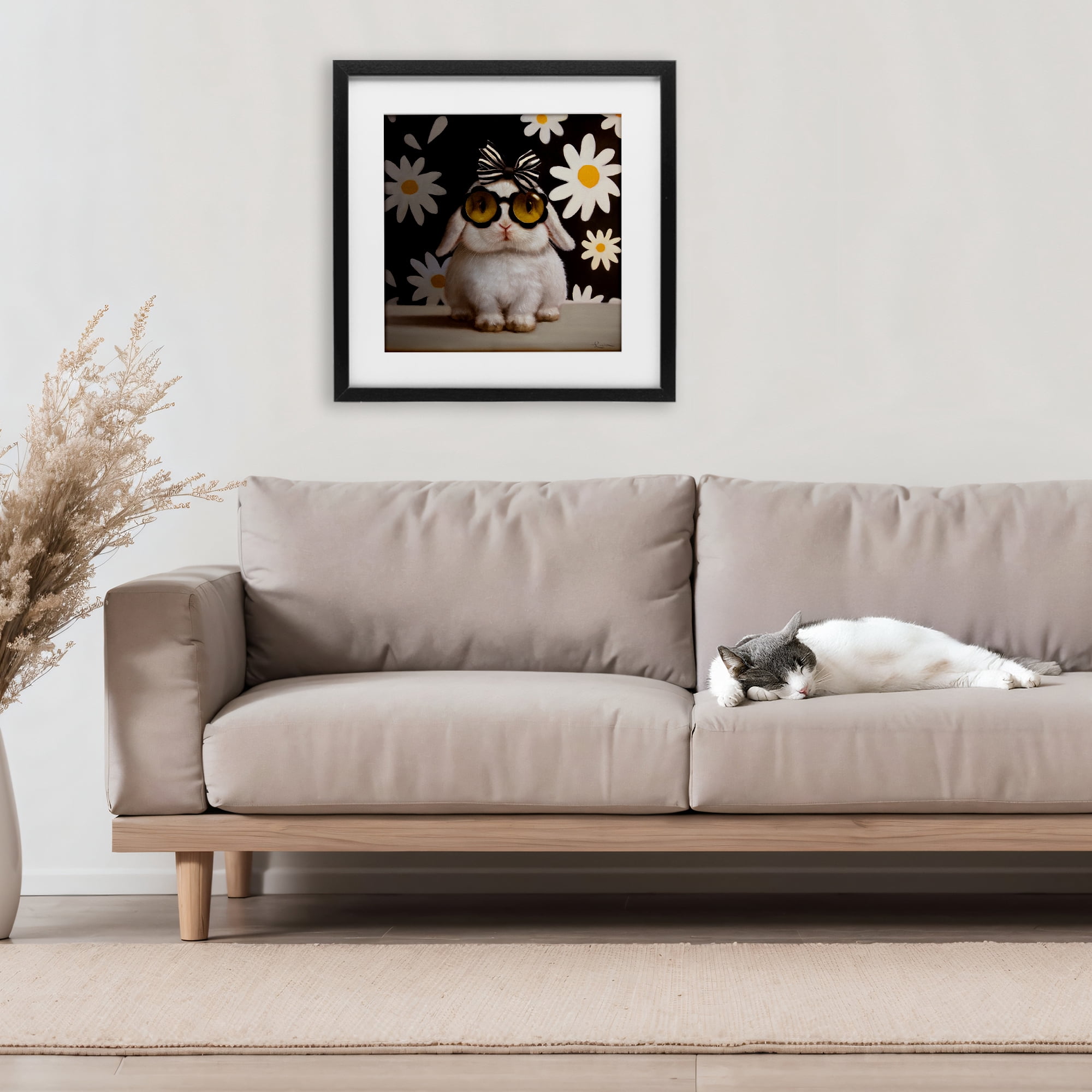 Stupell Industries Boopsie Daisy Bunny Black Framed Print Under Glass, design by Lucia Heffernan