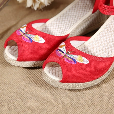 

PEASKJP Women Platform Sandals Women Summer Solid Casual Open Toe Wedges Comfort Beach Shoes Sandals Party Sandals Red 7.5