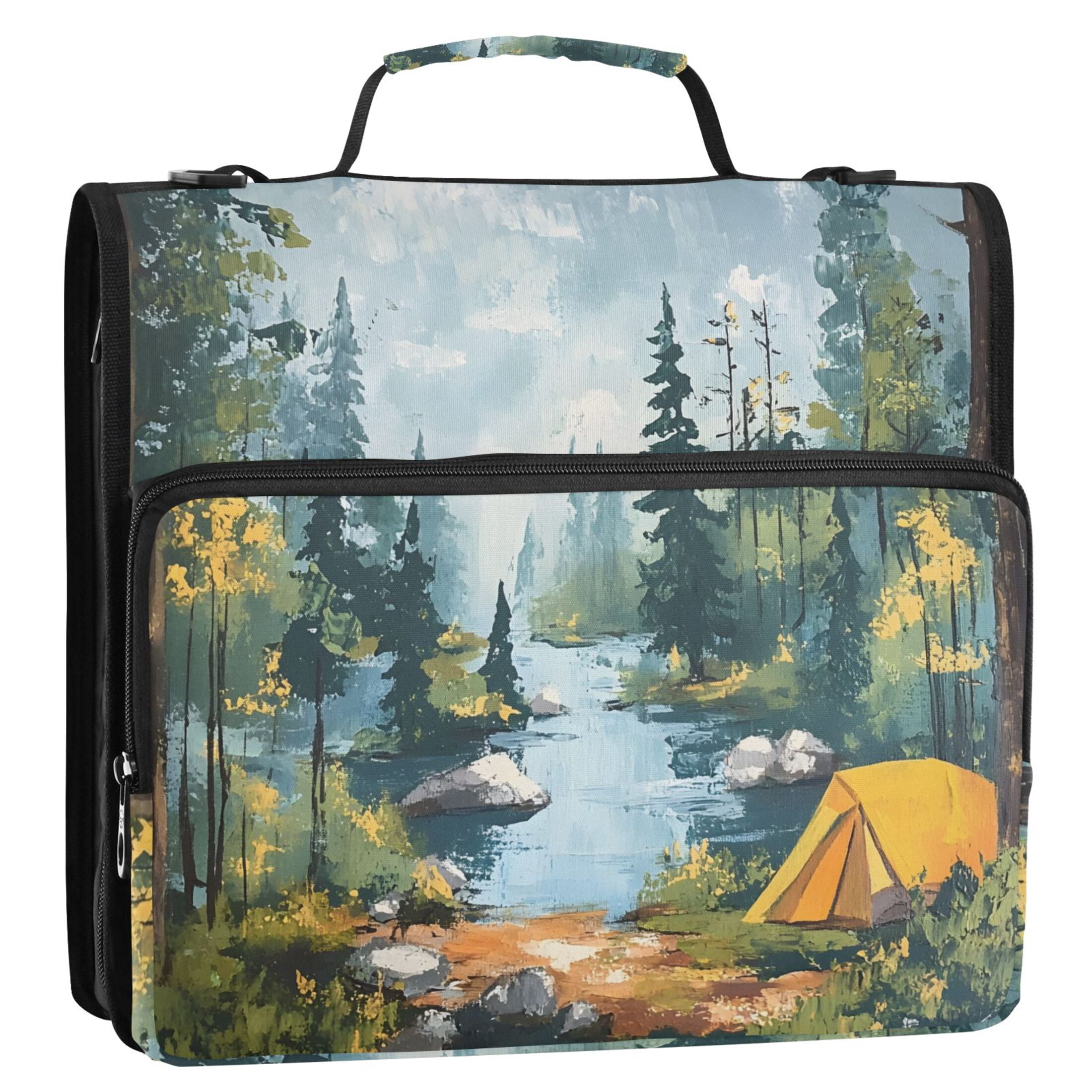 3 Ring Zipper Binder with Shoulder Strap Waterproof Trapper Keeper 2 Inch D-Ring 500 Sheets Capacity Camping in Forest
