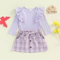 thumbnail image 2 of Zshosam Toddler Girl Clothes Fall Toddler Girl Outfits Ruffled Long Sleeve Top Plaid Tweed Skirt Set Fall Winter Girls Clothes Size 18 24 Months,(Light Purple 18-24 Months), 2 of 7