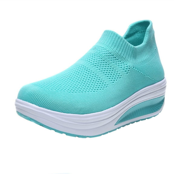 Kukoosong Sneakers for Women Shoes Sports Flying Woven Breathable Mesh Hollow out Fashion Casual Running Shoes Non Slip Platform Walking Hiking Running Shoes Blue 7