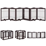 Unipaws Wide Pet Gate, Freestanding Pet Playpen, 6 Panels Dog Gate, Espresso