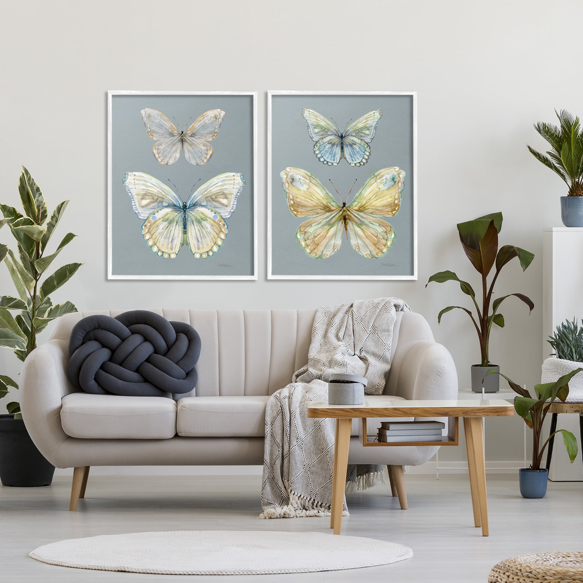 Stupell Industries Butterfly Pairs over Slate 2 Piece White Framed Giclee Art Set, design by Carol Robinson
