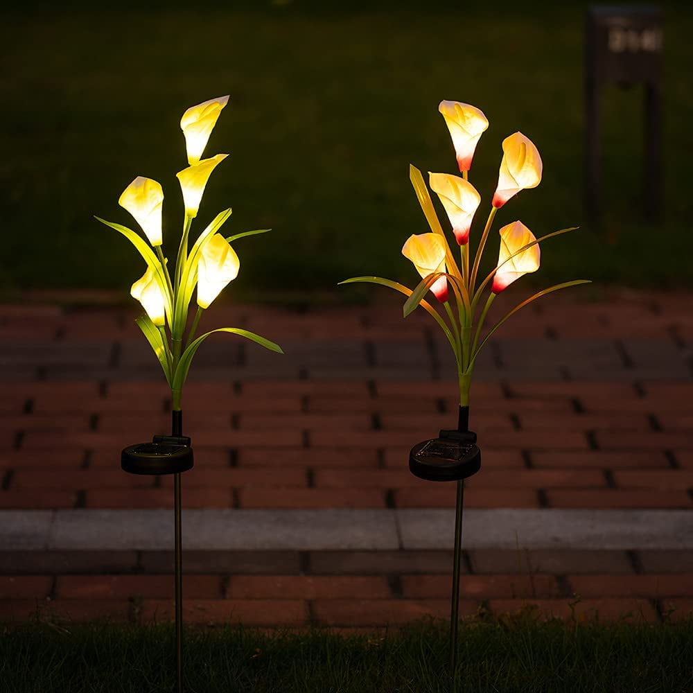 2PACK Solar Power Lily Flower Lights Outdoor Garden Stake LED Landscape Decor 