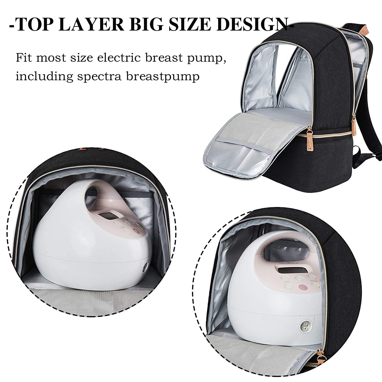 Breast Pump Bag Backpack - Cooler Lunch Bag Double Layer for Mother Large Size Black1
