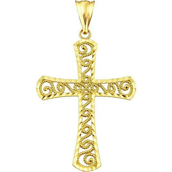 US GOLD Handcrafted 10kt Gold Filigree Cross Charm Pendant