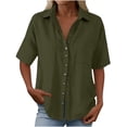 thumbnail image 7 of Stamzod Button Down Shirts for Women Short Sleeve Summer Tops Cotton Linen Dressy Casual Work Blouse with Pocket Army Green XXL, 7 of 7