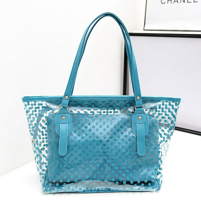Up to 65% off Fashion Lady Plastic Wave Point Transparent Beach Shoulder Bag Handbag + Clutch