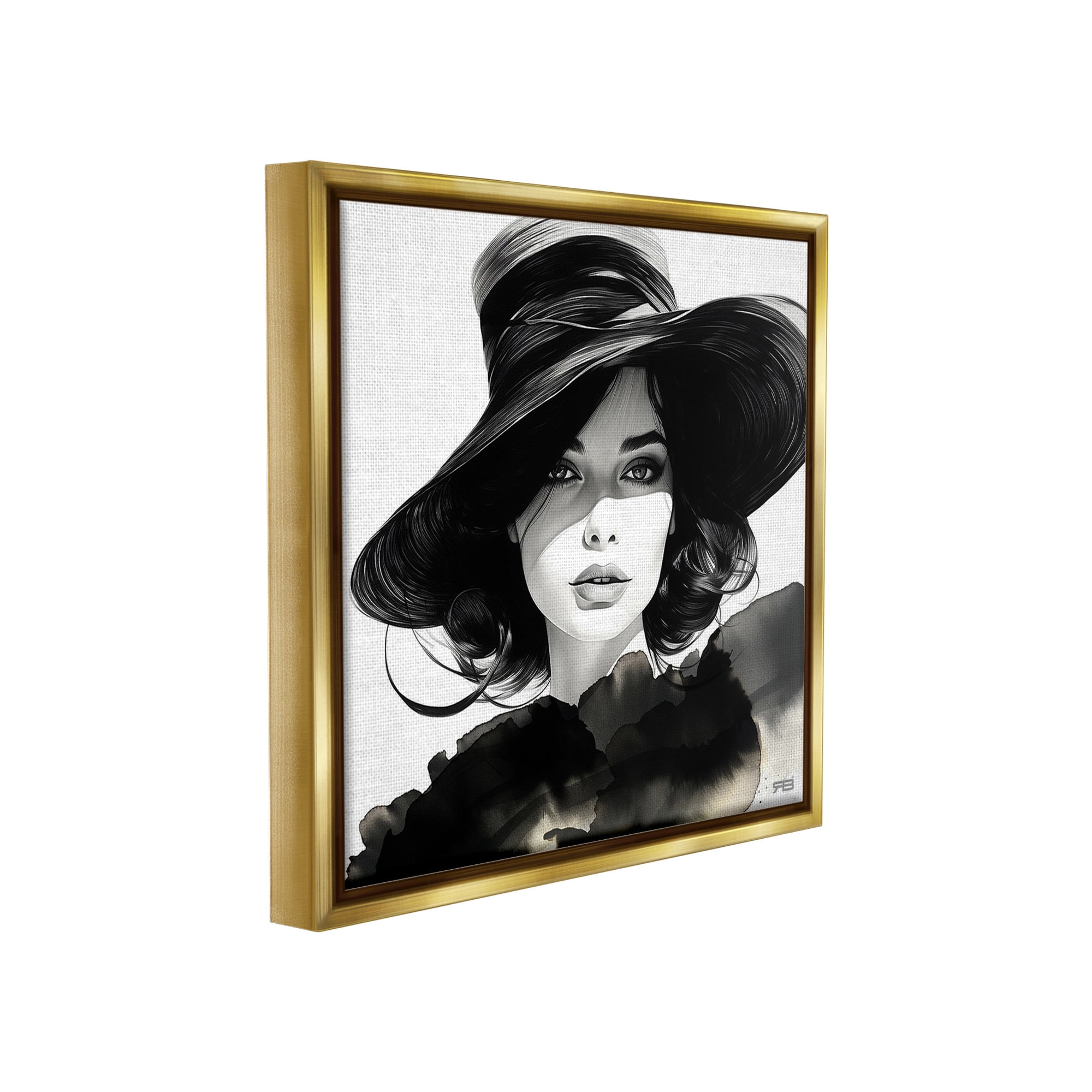 Stupell Industries Stylish Fashionista Gaze Beauty & Fashion Painting Gold Floater Framed Canvas Art Print Wall Art, 25 x 25