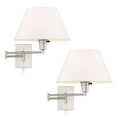 thumbnail image 2 of Revel Cambridge 13" Swing Arm Wall Lamp - Plug In/Wall Mount + White Fabric Shade, 150W 3-Way, Satin Nickel, 2-Pack, 2 of 7