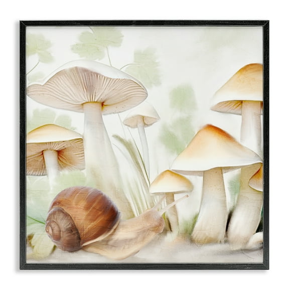 Stupell Industries Snail Among Mushrooms Plants & Flowers Painting Black Framed Art Print Wall Art, 12 x 12