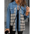 thumbnail image 5 of Women'S Oversized Casual Long Sleeve Button Down Plaid Shacket Boyfriend Jean Jacket with Pockets Blue XL, 5 of 9