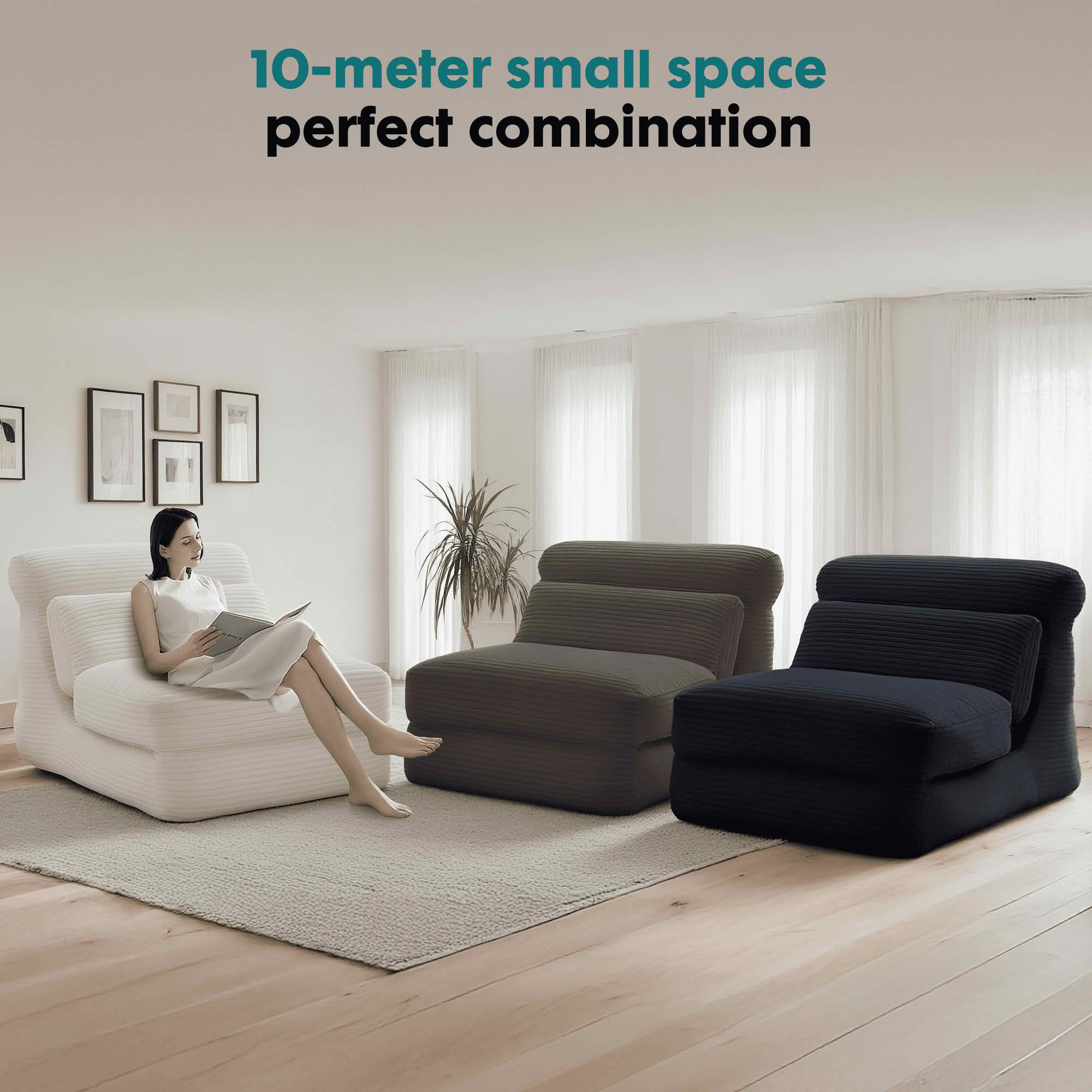 MAYEERTY 3-in-1 Sofa Bed - Corduroy, Quick Setup, Lumbar Support, Compact Space Friendly