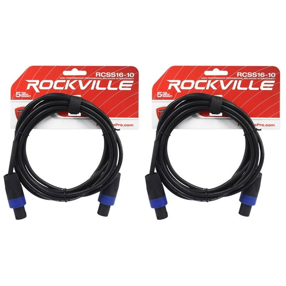 2 Rockville RCSS1610 10' 16 AWG 100% Copper Speakon to Speakon Pro Speaker Cable
