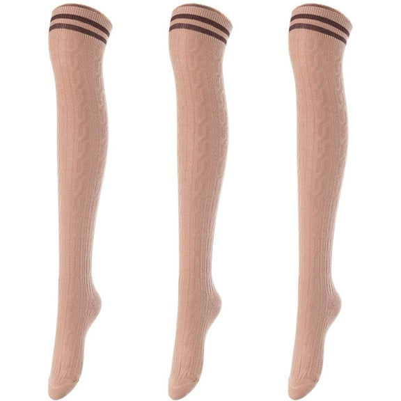 Lovely Annie Women's 3 Pairs Over Knee High Thigh High Cotton Socks Size 6-9 A1023