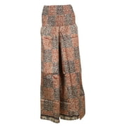 Mogul Women's Maxi Skirts Vintage Silk Sari Orange Swirling Smocked Waist Skirt