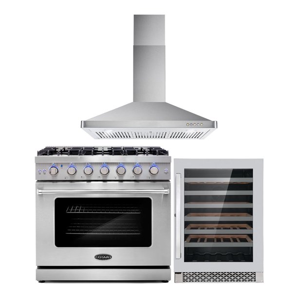 Cosmo 3 Piece Kitchen Appliance Packages with 36" Freestanding Gas